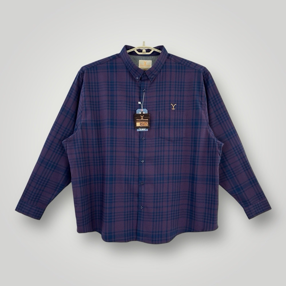 NEW RSVLTS YELLOWSTONE Plaid Flannel Shirt Men Size 4XL Purple Blue Long Slv NWT